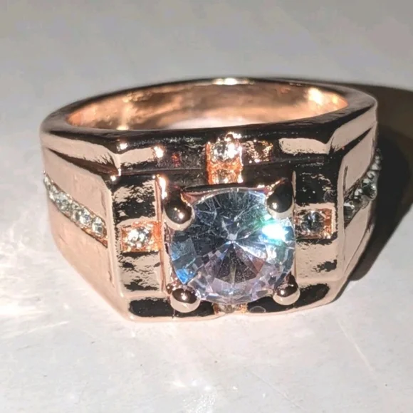 3CT Round Cut Lab Created Diamond Men's Ring 14K Rose Gold Plated